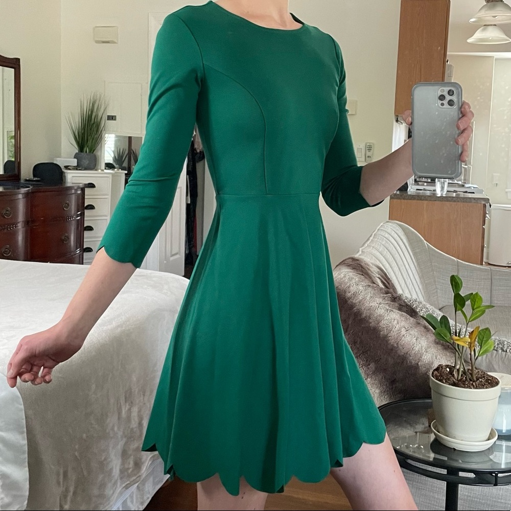 Lulus Cumulonimbus Clouds Dark Green Skater Dress